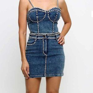 Rhinestone Embellished Mini Skirt Set